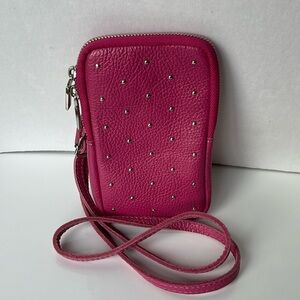 Borse In Pelle Women's Handbag Purse Hot Pink Stud Leather Phone Crossbody